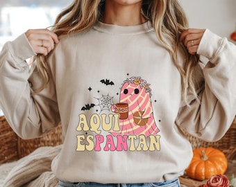 Dia de Los Muertos Halloween Sweatshirt Pan Dulce Concha Mexican Sweater Gift Spooky Cute Sweatshirt Cute Spooky Halloween Ghost Sweatshirt
