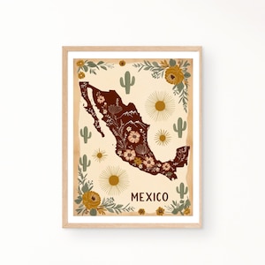 Mexikanische Kunst Boho Mexiko Reiseplakat druckbare Wandkunst Mexiko Kunstdrucke Boho mexikanische Kunst Mexiko Wandbilder Mexiko Poster Blumenkarte