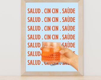 Cin Cin Bar Cart Wall Art Bar Cart Print Salud Bar Cart Decor Cheers Poster Cheers Wall Art Cin Cin Poster Chin Chin Print Cocktail Wall Art