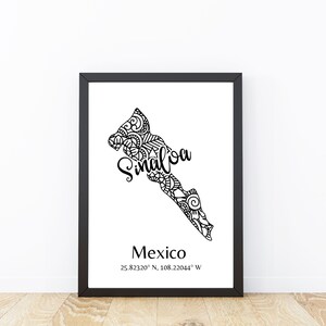 Sinaloa Mexico Map Sinaloa Art Print Mexico Map Print Mexican Pride State In Mexico Map Mexico State Map Latino Art Mexican Map Gift Latino