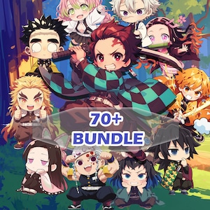 Anime Demon Fighter Charaktere Clipart Paket, Chibi Demon Killers Png-Bundle