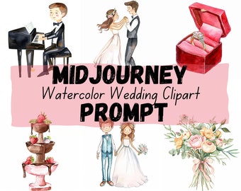 Midjourney prompt for Watercolor Wedding Clipart