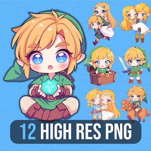 Pacote fofo de clipart de Chibi Zelda e Link