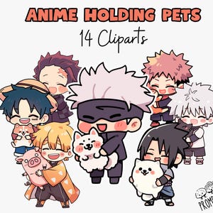 Chibi Anime Clipart Bundle | Anime Characters Holding Pets Png Pack