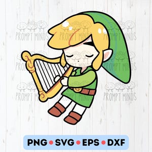 Lien jouant de la harpe Layered SVG | Chibi Legend of Zelda svg png