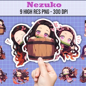 Nezuko Clipart Bundle #1, Anime PNG Pack for Stickers and Merch