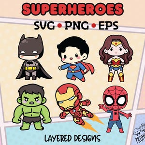 Niedliches Superhelden-Svg-Bundle | Chibi Super Hero Clipart Pack für Cricut & digitale Aufkleber
