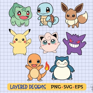 Joli lot de Poké SVG en couches | Pika SVG | Poke SVG | Bulbe