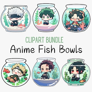 Lindo paquete de imágenes prediseñadas de anime con forma de pecera