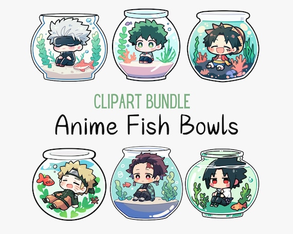 Anime Character Fish Bowl Clipart Bundle (PNG Digital Download)