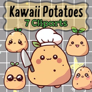 Paquete de imágenes prediseñadas de papas kawaii / Paquete de imágenes PNG de papas lindas
