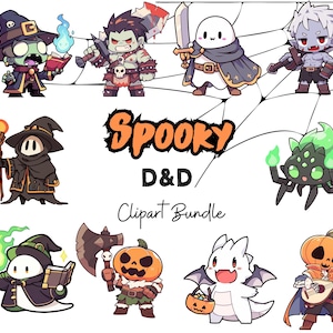 Cute Spooky Dnd Clipart Bundle | Pacote de PNG D&D com tema de Halloween Chibi