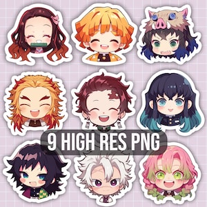 Chibi Demon Fighters Heads Png pack, Anime Demon Clipart Pack