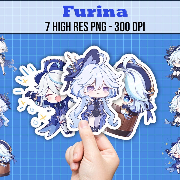 Genshin Impact Furina Png Pack, Chibi Furina Clipart Bundle for Stickers and Merch