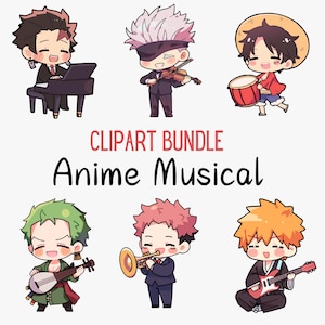 Adorable Chibi Anime Clipart Bundle | Cute Musical Anime Png Pack