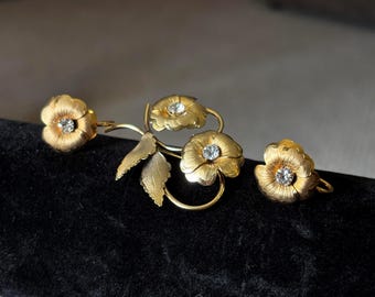 Vintage Angela Flower Brooch with Flower Earrings 12k Gold Filled (sold as set)