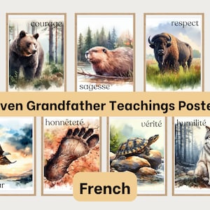 French Seven Grandfather Teachings | Watercolor Art | Seven Sacred Teachings | Indigenous Knowledge | Indigenous Animals