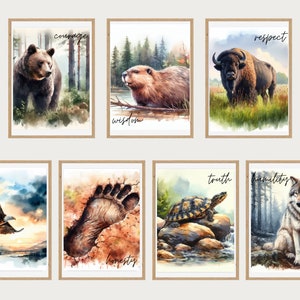Seven Grandfather Teachings | Watercolor Art | Seven Sacred Teachings | Indigenous Animals | Indigenous Knowledge