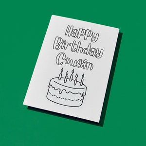 Joyeux anniversaire cousine à colorier, cadeau d'anniversaire pour cousine, cadeau d'anniversaire, cadeau d'anniversaire, activité fête d'anniversaire, carte d'anniversaire à colorier