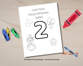 Pagina da colorare personalizzata per il compleanno della principessa per bambine / Nome personalizzato, età (download digitale)