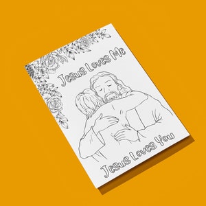 Jesus Loves Me and You Coloring, Inspirational Printable, Jesus Church Coloring Page, Christian Coloring Page, Sunday School Church Activity