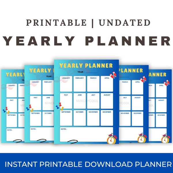 Yearly to do List | Annual planner | Yearly planner pdf | Yearly goal planner | Yearly organizer | Any Year Planner | A4 Yearly Printable