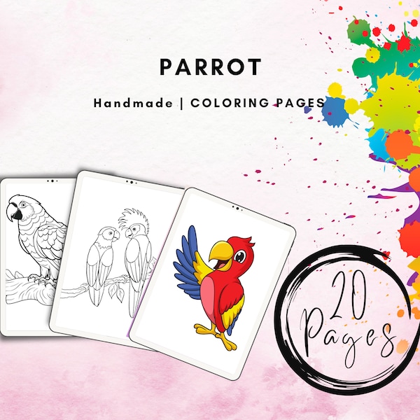 20 Parrot Coloring Pages, Printable Parrots Coloring Book, Printable PDF, Kids Activity Page, Parrot Coloring Sheets, Instant Download