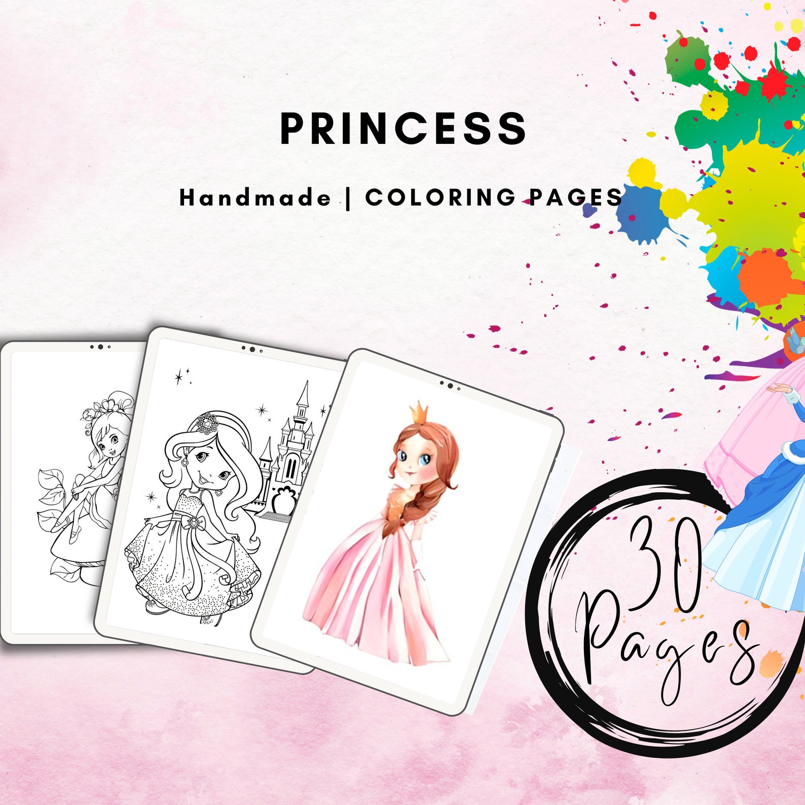 30 Princess Coloring Pages, Printable Digital Art, Coloring Pages for ...