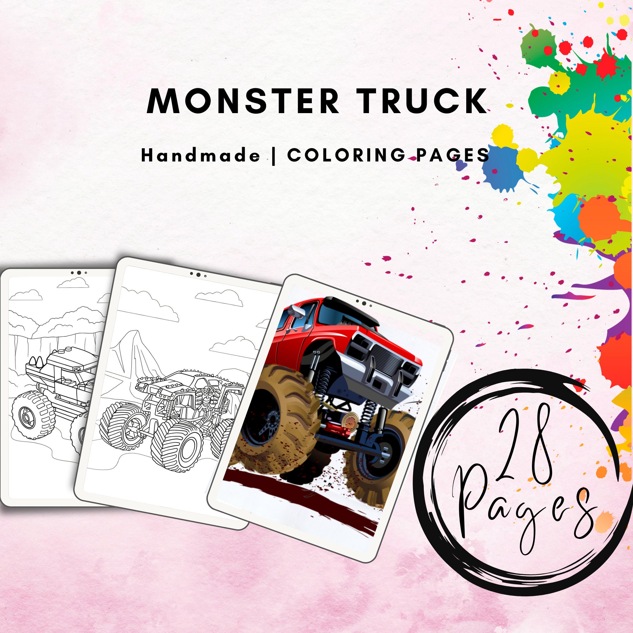 Monster Truck Coloring Pages for Kids Printable Digital Download 28 ...
