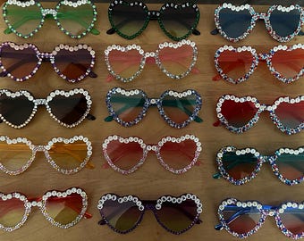Custom Bedazzled Rhinestone Heart Glasses Perfect for Concerts