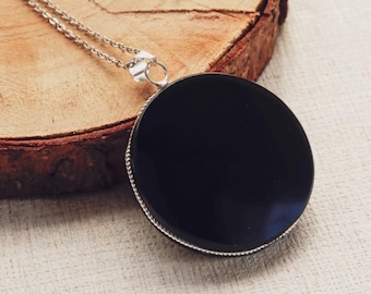 Schwarzer Obsidian Anhänger: Obsidian Anhänger mit Edelstahlkette