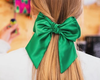 Elegant Dark‎ Green Satin Bow Barrette Hair Accessory Amazon.com : Large Silky Satin Bows 3Pcs Green Hair Ribbons  main image 4