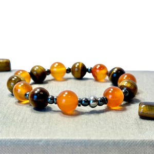 Tiger’s Eye & Carnelian beaded Genuine Gemstones stretch bracelet orange natural stone vitality confidence healing jewelry 10mm