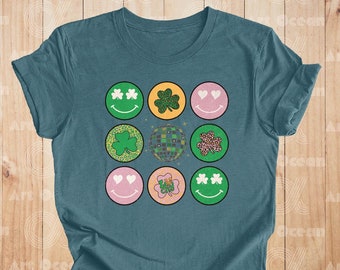 Leopard Shamrock St Patricks Day Shirt, Happy Face Shirt, Lucky Clovers Sweatshirt, St Pattys Day Smile Hoodie, Irish Luck Charms Tee