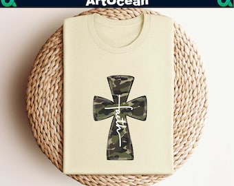 Cross on Camo Tee ,Christian Faith Shirt,Faith and Cross Camo Shirt,Christian Apparel,Chirtian Shirts for Men,Christian Camo,Christian Gifts