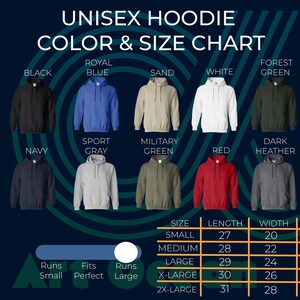 a poster showing the different hoodie colors and sizes