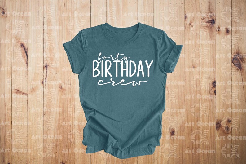 a t - shirt with the words happy birthday crew printed on it