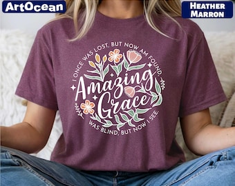Amazing Grace T-Shirt, Christian Sweatshirt, Religious Shirt, Floral Sweater, Faith Based Tee, Bible Verse Tee, Cross Shirt, Christian Gifts