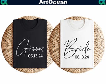 Custom Bride Shirt,Bride and Groom Shirts,Custom Bride and Groom Gift,Personalized Engagement Gift For Bride,Bride Groom,Honeymoon Shirts