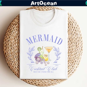 Mermaid Cocktail Club Shirt,Women’s Mermaidcore Tee,Coastal Beach Bachelorette Party,Bachelorette Party Tees,Bridal Shower Shirt,Beach Bride