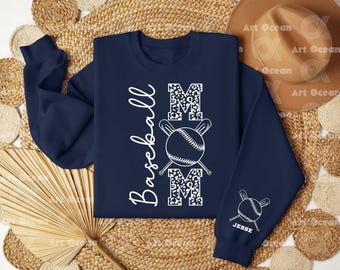 Personalized Baseball Sweatshirt, Custom Name Baseball on The Sleeve Design, Game Day Baseball Sweater, Baseball Mom Sweatshirt