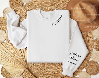 Custom Mama Sweatshirt, Kids Name On The Sleeve, Mama Crewneck, Customized Mom Sweater,Mother's Day Gifts, Minimalist Mama Sweatshirt