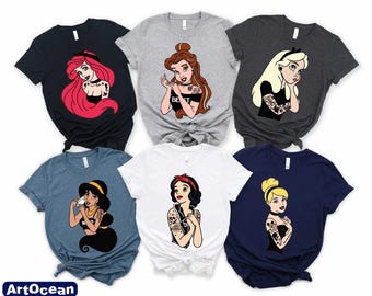 Punk Princess Shirt, Rocker Princess T-shirt, Rocker Girl Gift, Princess Squad Shirt, Tattoo Disney Princess Tee, Gothic Princess, Girl Trip