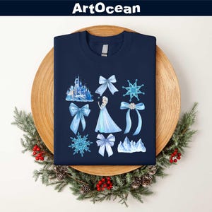 Princess Elsa Watercolor Coquette Bow Sweatshirt,Frozen Elsa Women&#39;s Tee,Elsa Frozen Castle Tee,Disney Girls Matching Xmas,Disneyland Xmas