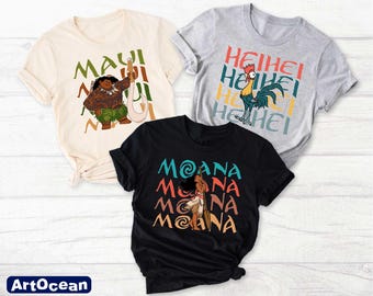 Disney Moana Movie Pua Hei Hei Mauı Watercolor T-Shirt, Disney Princess Moana Shirt, Disney Moana Shirt, WDW Disneyland Trip Family Matching