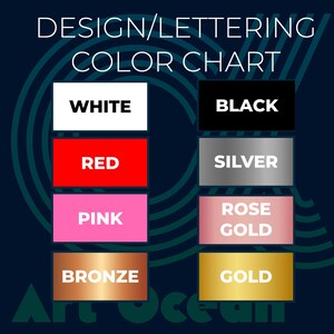 a black, red, silver, rose gold, bronze, and white color chart