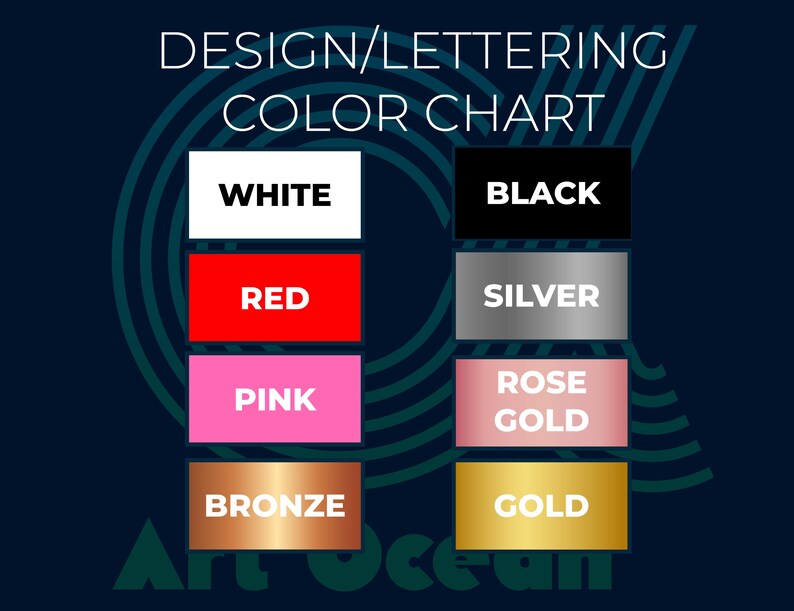 a black, red, silver, rose gold, bronze, and white color chart