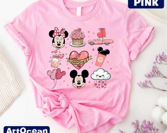 Coquette Mickey and Friends Disney Valentine T-Shirt, Happy Valentine's Day 2025, WDW Disneyland Shirt, Valentine Tee, Gift For Her