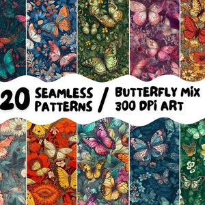 Schmetterling Digitales nahtloses Muster Set 20 hochwertige druckbare Bilder Kommerzielle Nutzung Kunstsammlung Vintage Natur Tapete Stationär