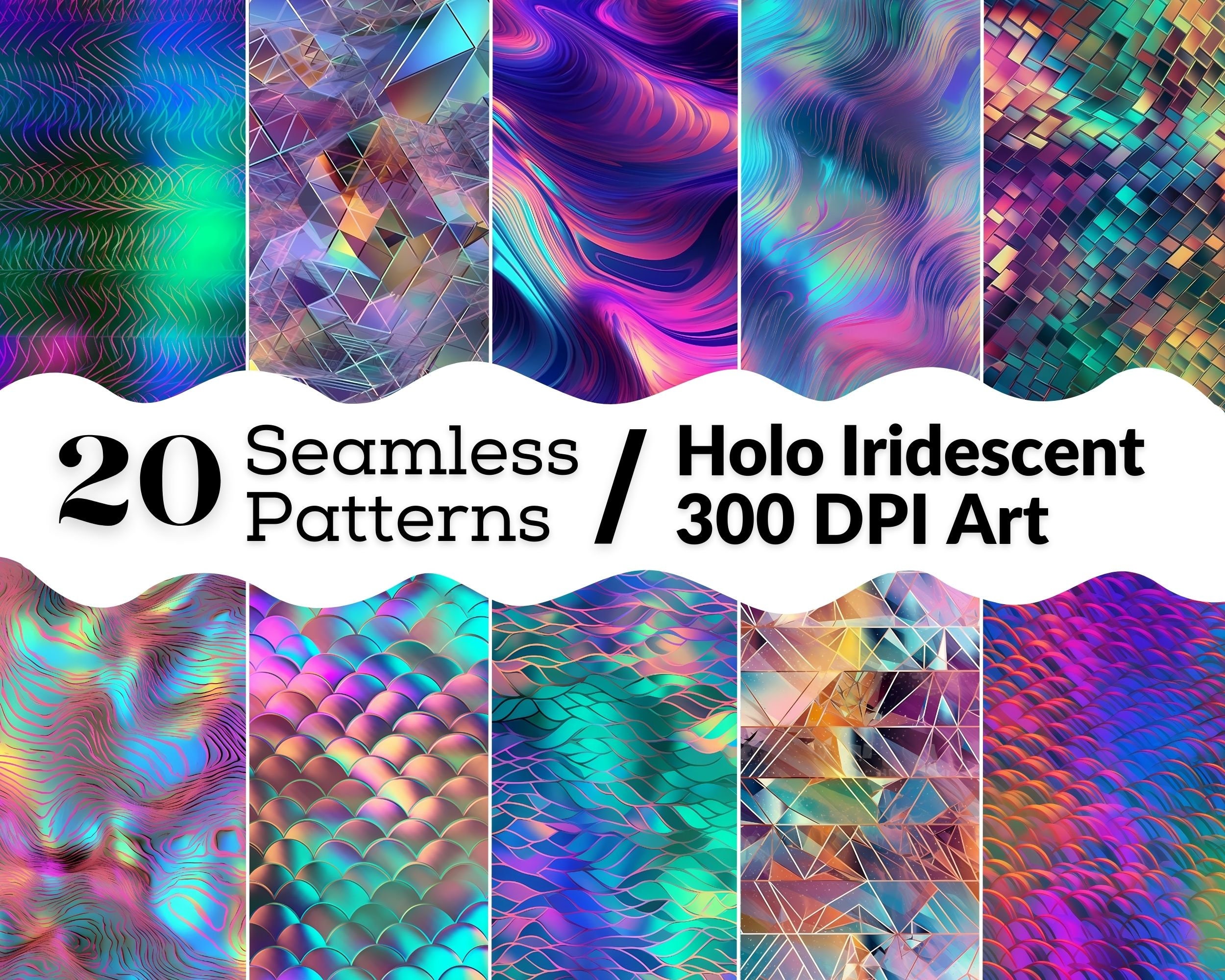 Holographic Iridescent Digital Seamless Pattern Set 20 High Quality ...